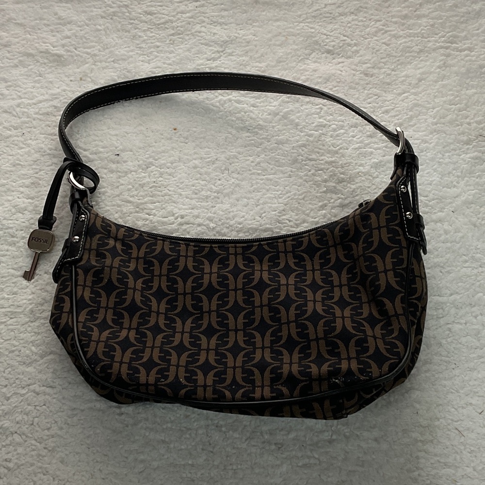 Fossili Black and Brown Monogram Shoulder Bag